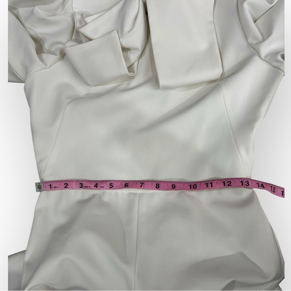 NWT Black Halo Eve Ara Bow Puff Sleeve Wide Leg Jumpsuit White Women’s Size 4 - Picture 9 of 12